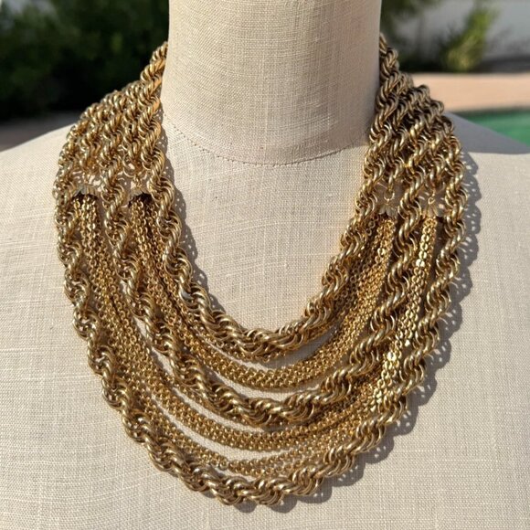 Vintage Vendome Gold-Tone Graduated Multi-Strand Chain Bib Necklace, 20" 161g - Picture 1 of 3